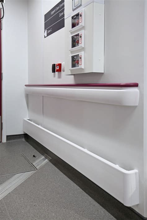 acrovyn ligature resistant handrail with continuous aluminum mounting bracket|Combined Hand/Crash Rail for Corridor .